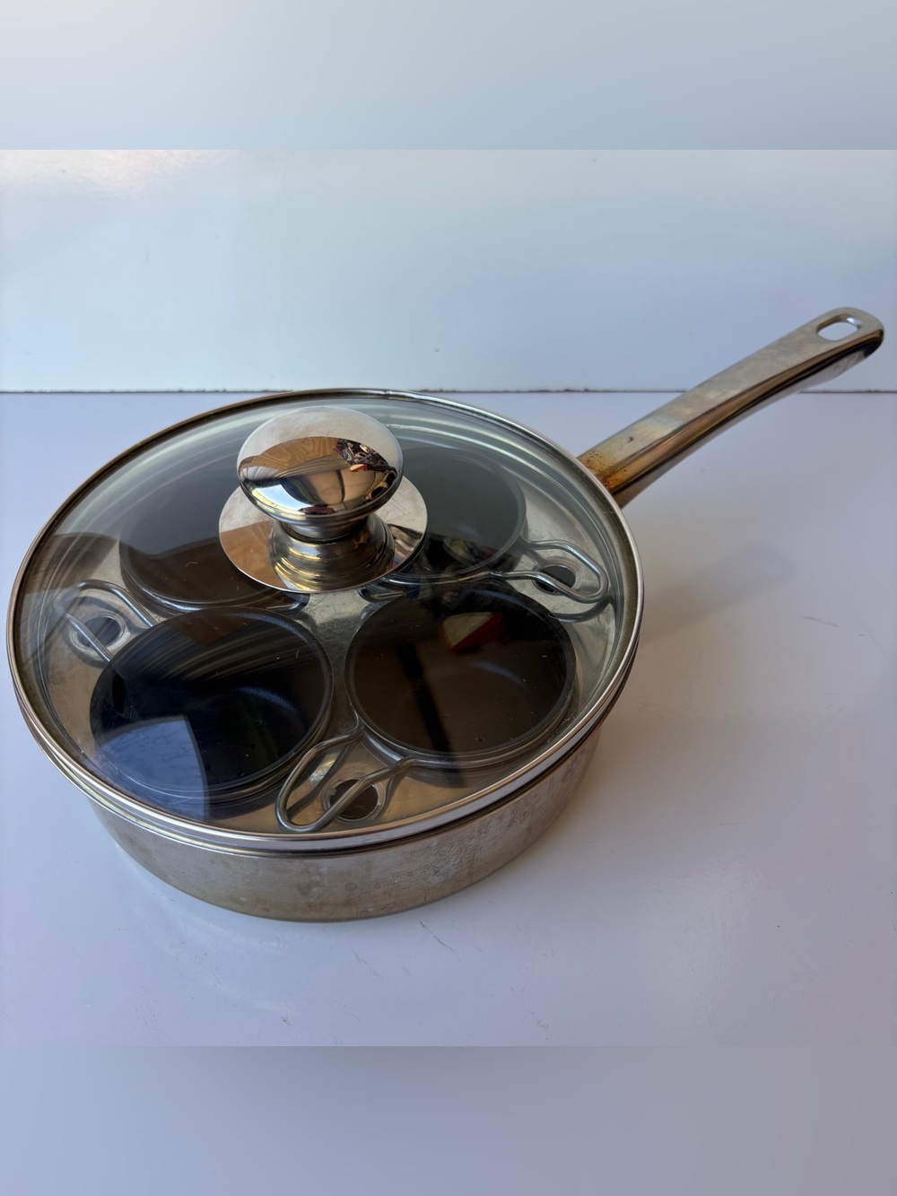 Induction Egg Poacher Pan Lid 4 Non-Stick Vented Cups 18/10 Stainless Steel